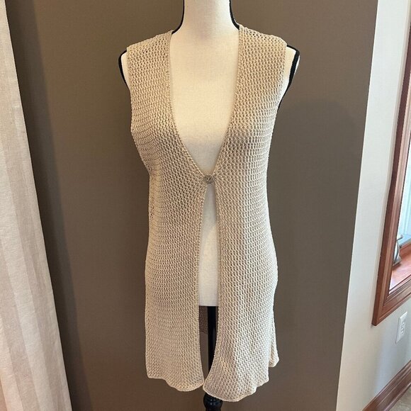Casual Corner Tops - Tan Linen Blend Crochet Vest by Casual Corner, Size Large